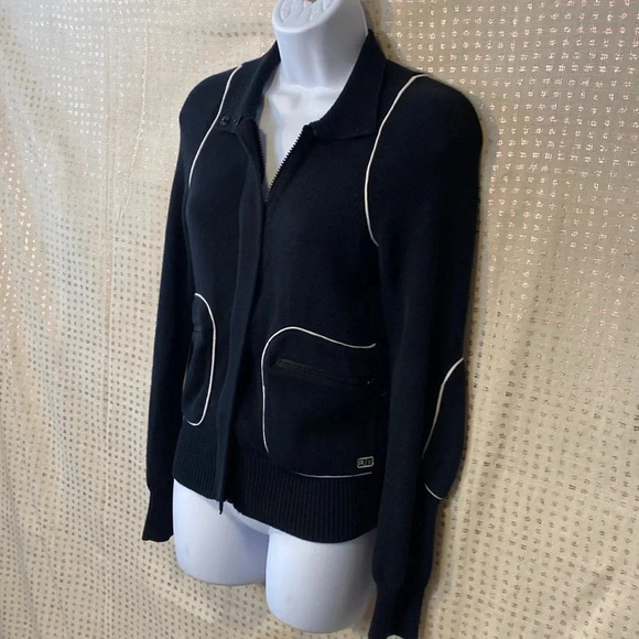 Armani Exchange Zip Up Knit Cárdigan Sweater with White Trim Detailing - Picture 3 of 8